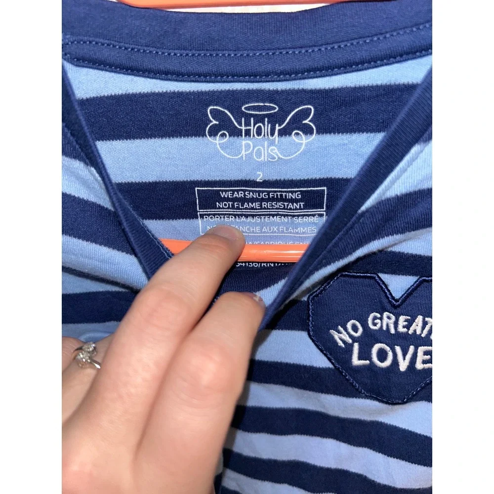 Holy Pals Toddler Boys Blue Striped No Greater Love Pajama Set Size 2 John 15:13
